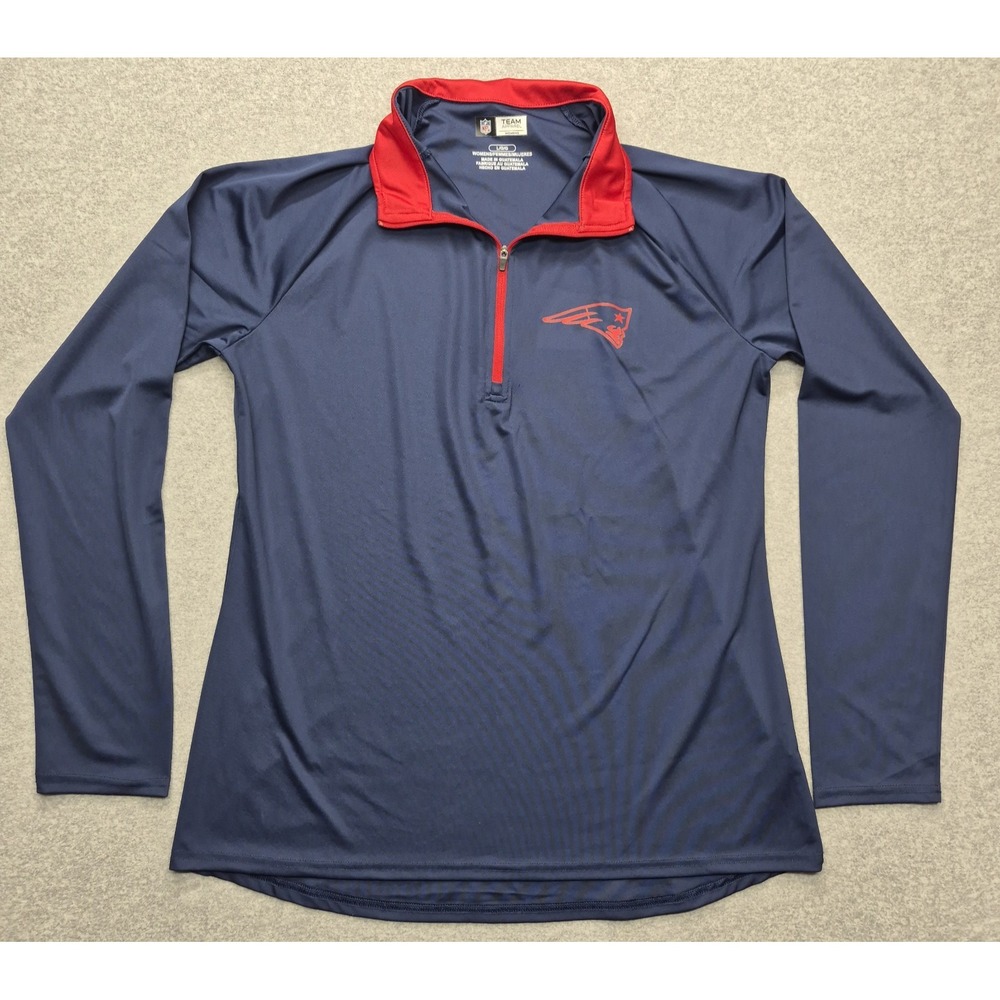 New England Patriots Jacket Womens M Blue Red Quarter Zip Pullover Team NFL